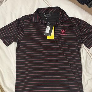 NWT Under Armour Black and Pink Striped Polo Shirt